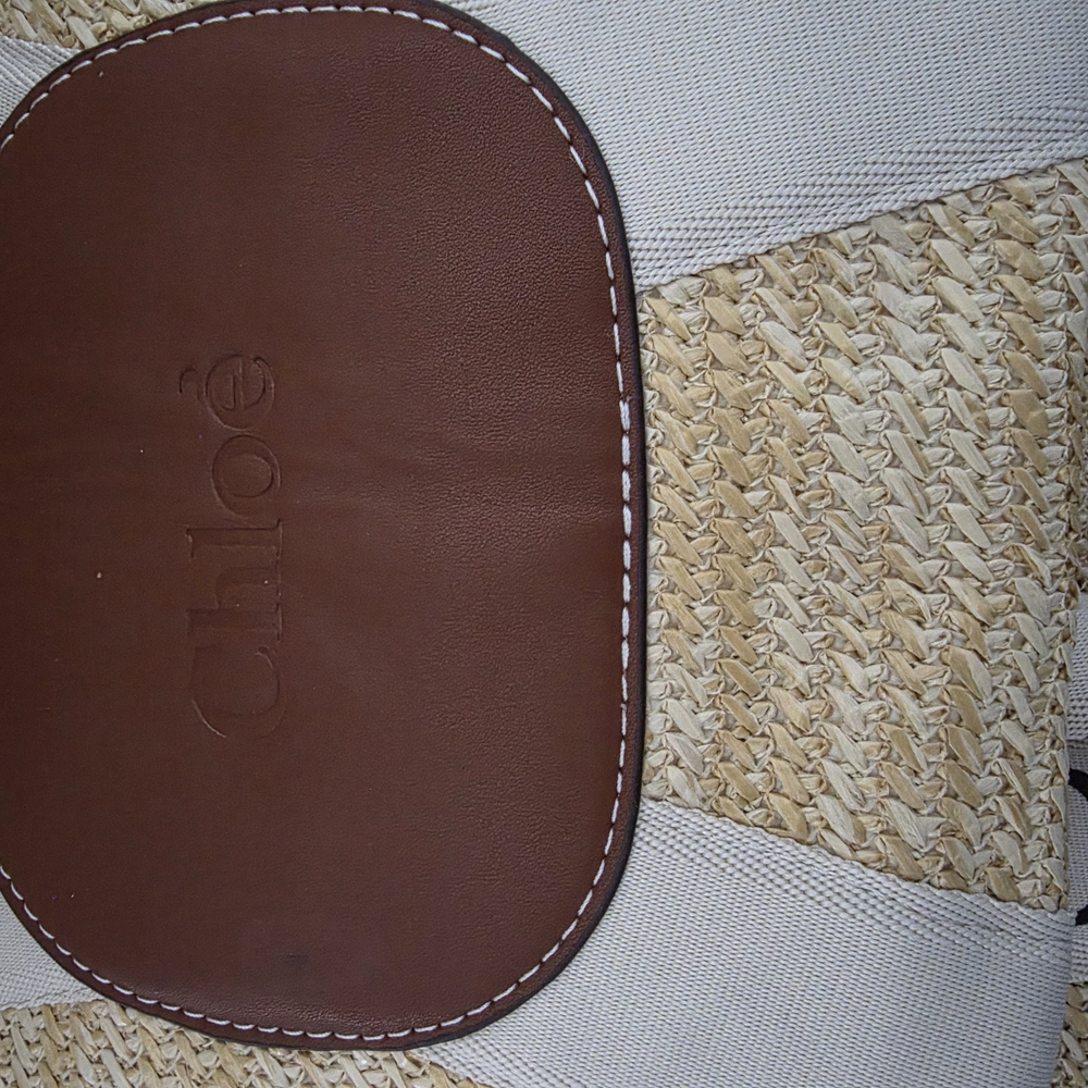 Straw Tote Bag with Leather Accent New 18W 12L New With Dust Cover - Picture 4 of 4